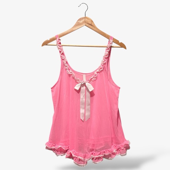 Victoria's Secret Other - Victoria’s Secret Pink Chemise Nightie Size L Ruffle Trim Lingerie Sheer